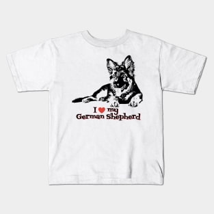 I Love My German Shepherd Cute German Shepherd Puppy Ink Art Kids T-Shirt